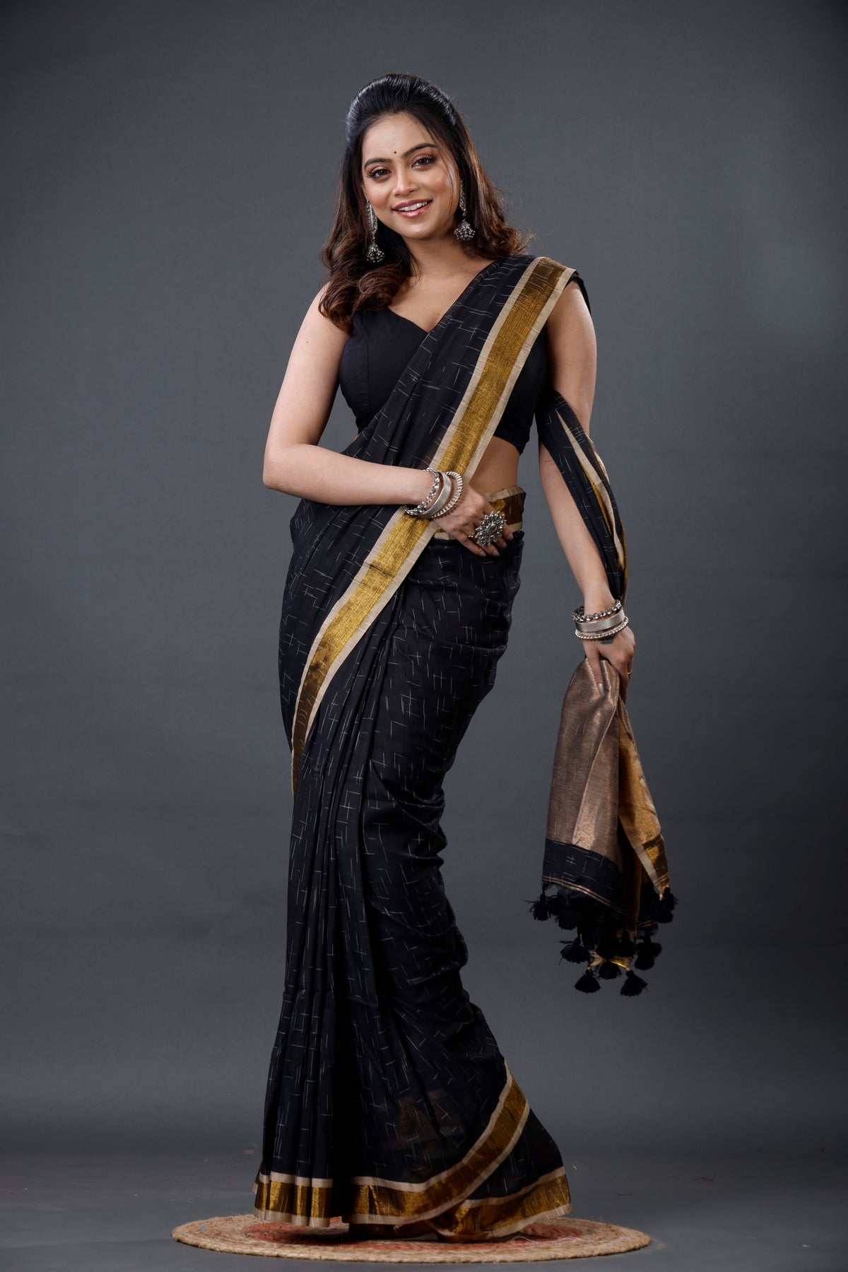 Mercerised Cotton Tissue Anchol Saree with Blouse Piece
