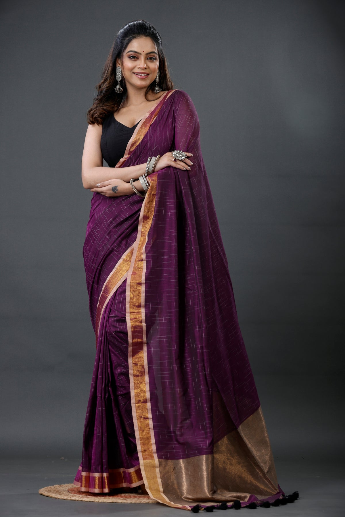 Mercerised Cotton Tissue Anchol Saree with Blouse Piece