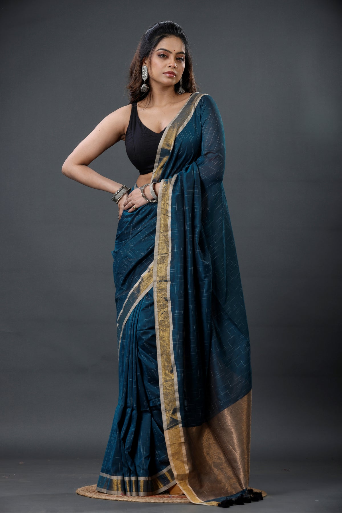 Mercerised Cotton Tissue Anchol Saree with Blouse Piece