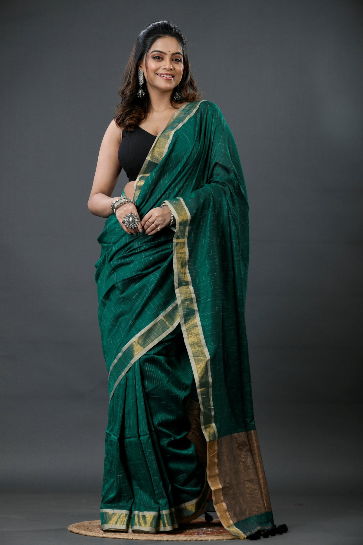 Mercerised Cotton Tissue Anchol Saree with Blouse Piece