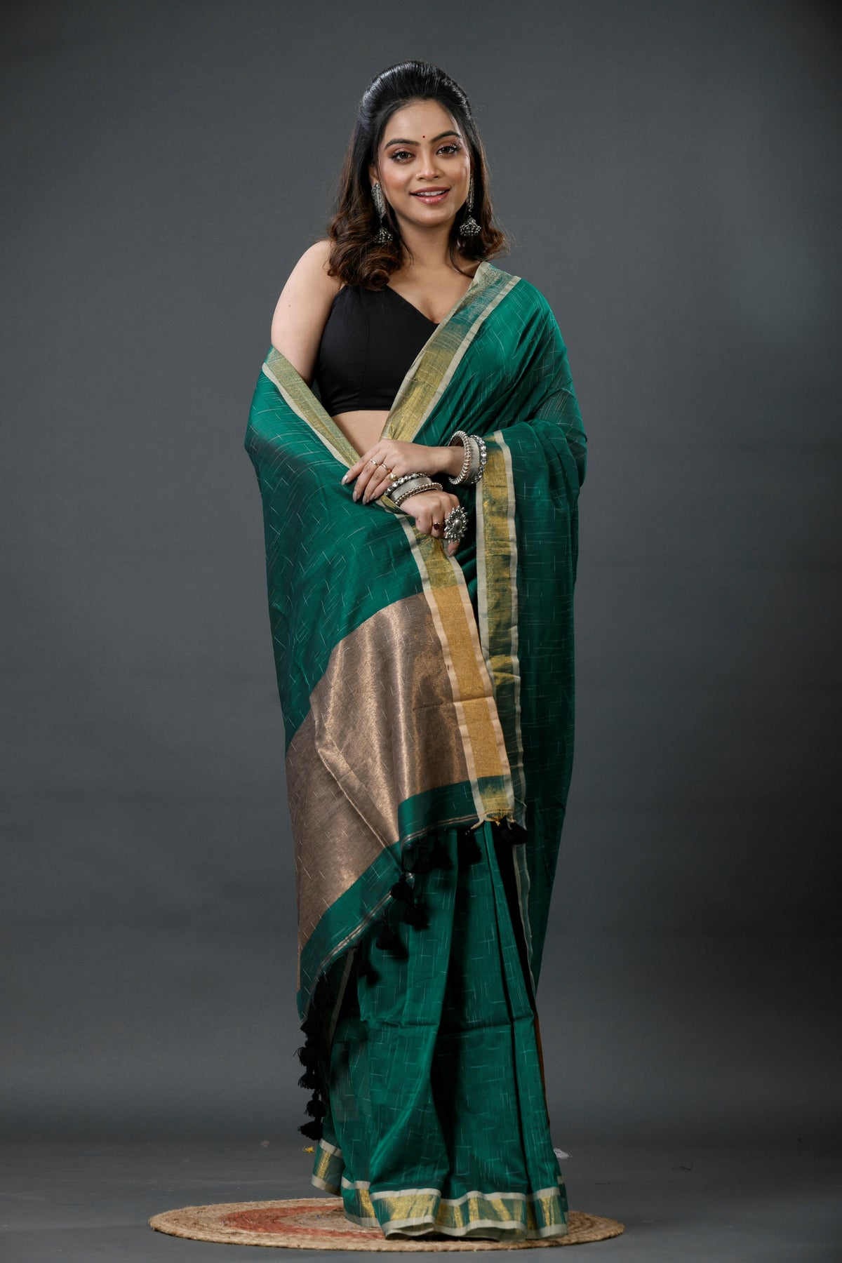 Mercerised Cotton Tissue Anchol Saree with Blouse Piece