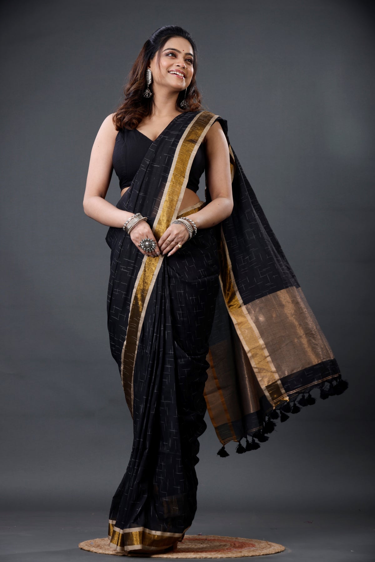 Mercerised Cotton Tissue Anchol Saree with Blouse Piece
