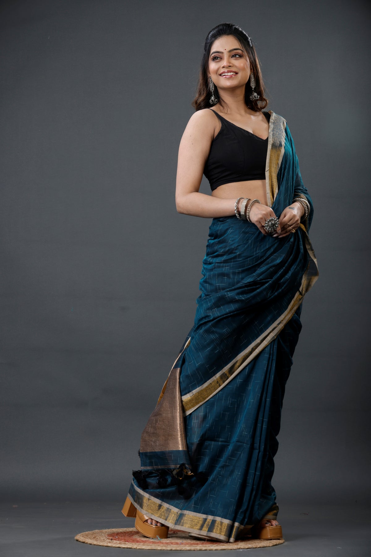 Mercerised Cotton Tissue Anchol Saree with Blouse Piece