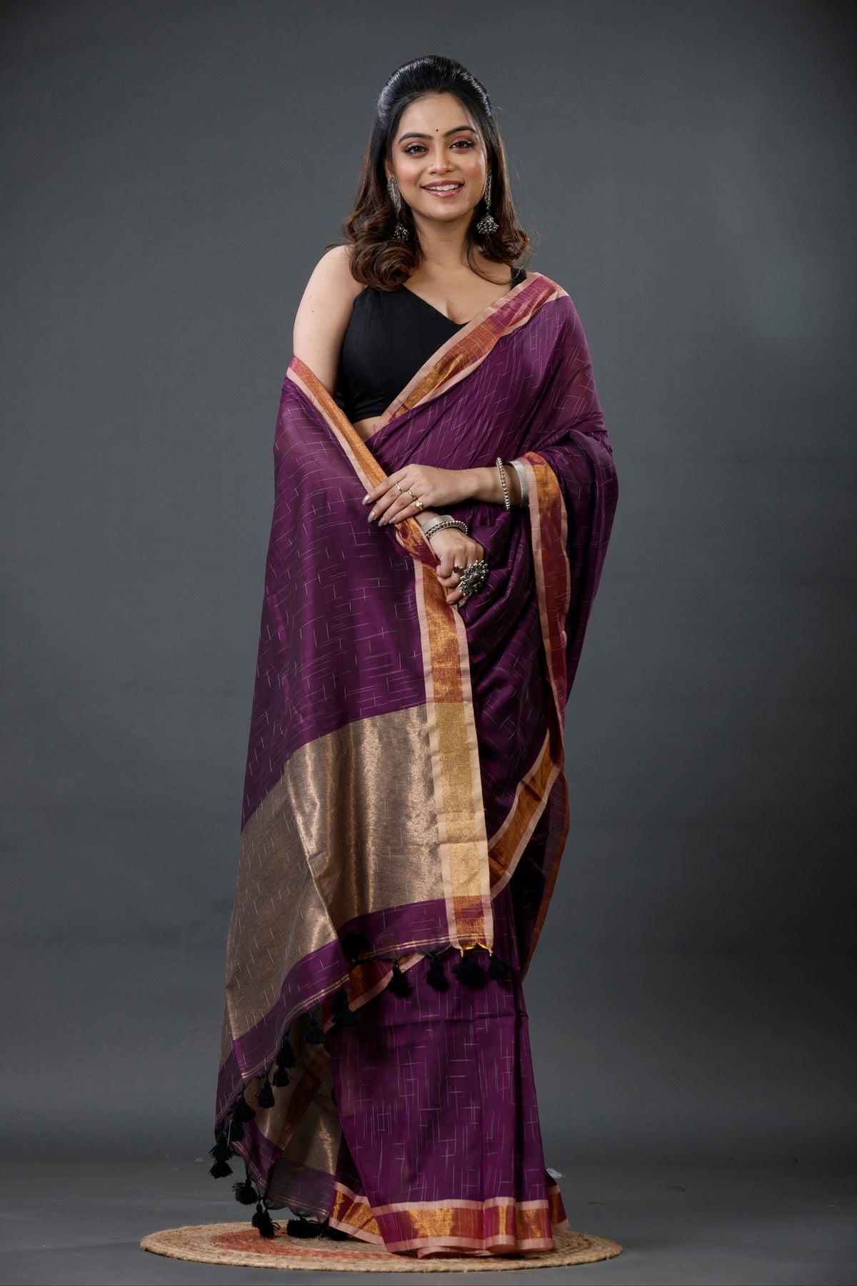Mercerised Cotton Tissue Anchol Saree with Blouse Piece