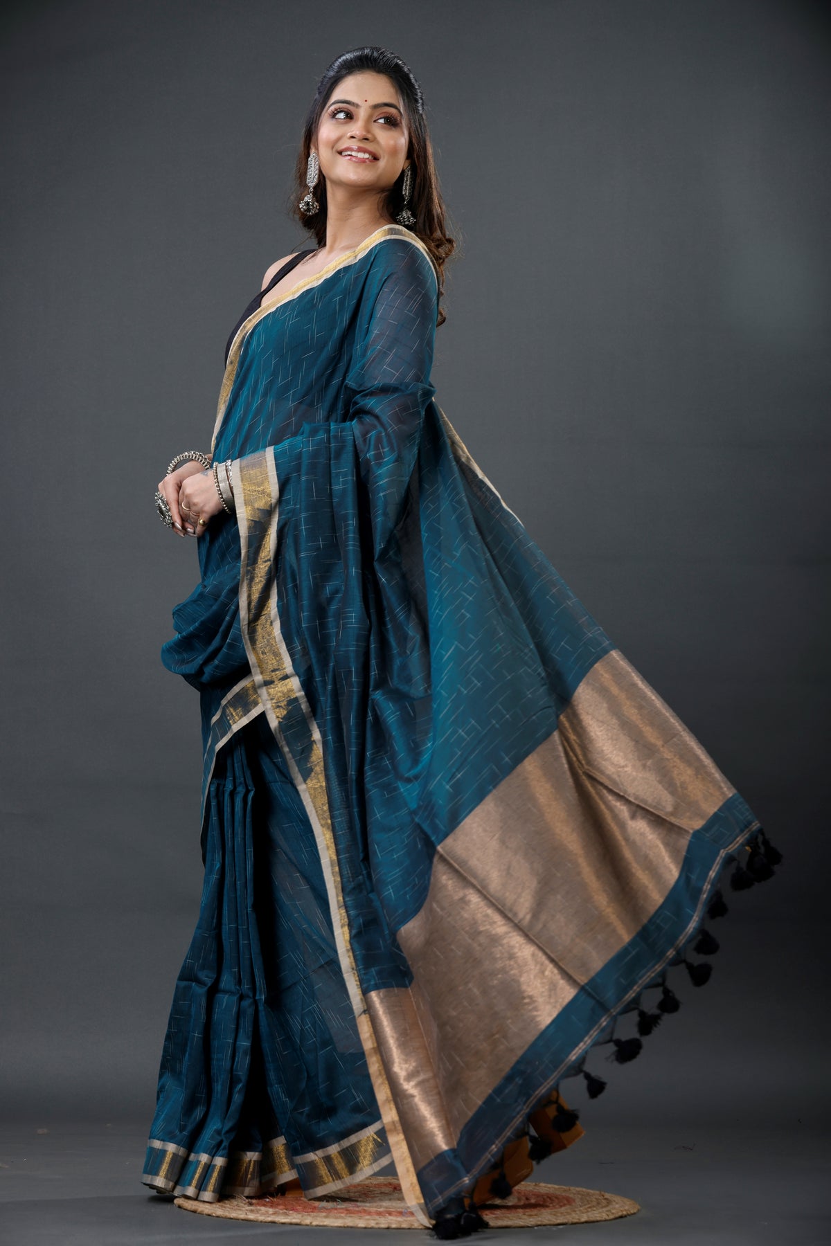 Mercerised Cotton Tissue Anchol Saree with Blouse Piece
