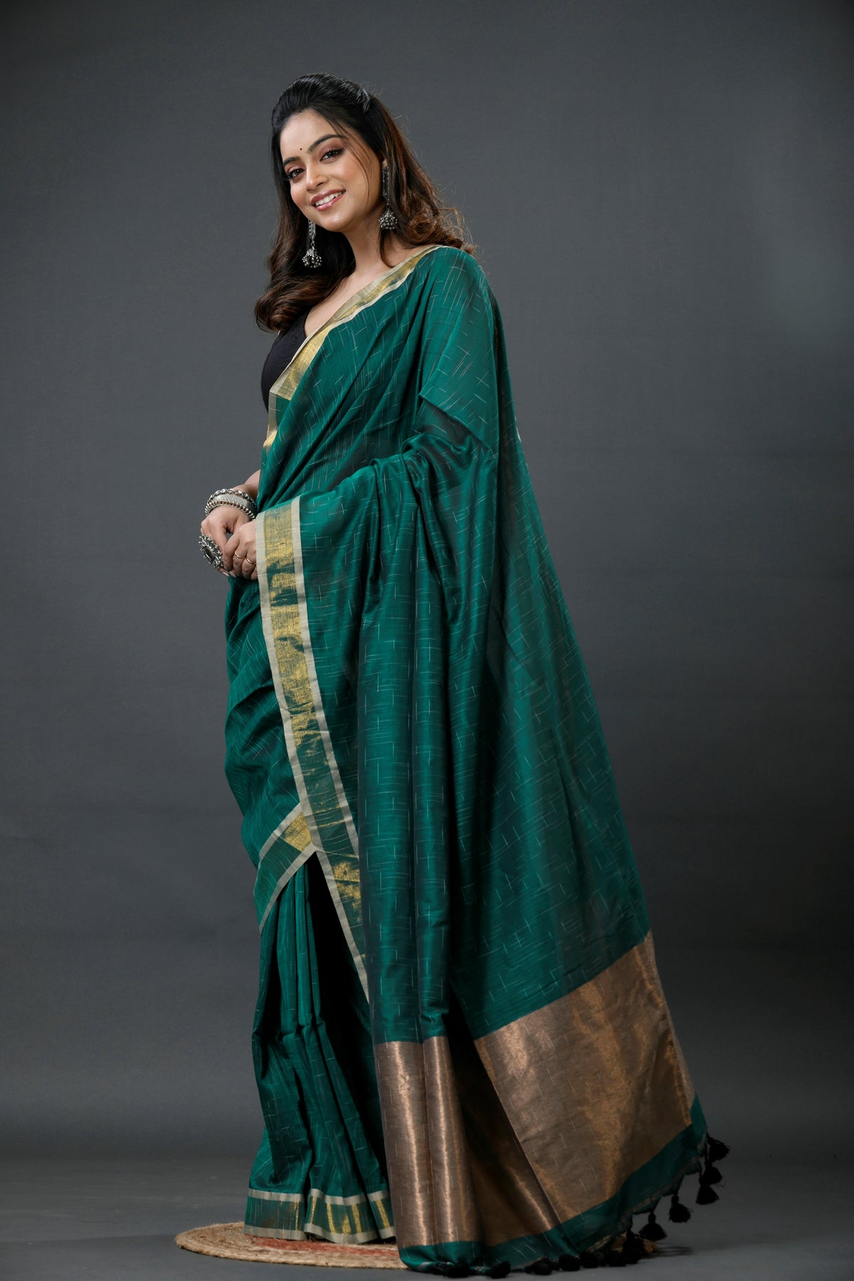 Mercerised Cotton Tissue Anchol Saree with Blouse Piece