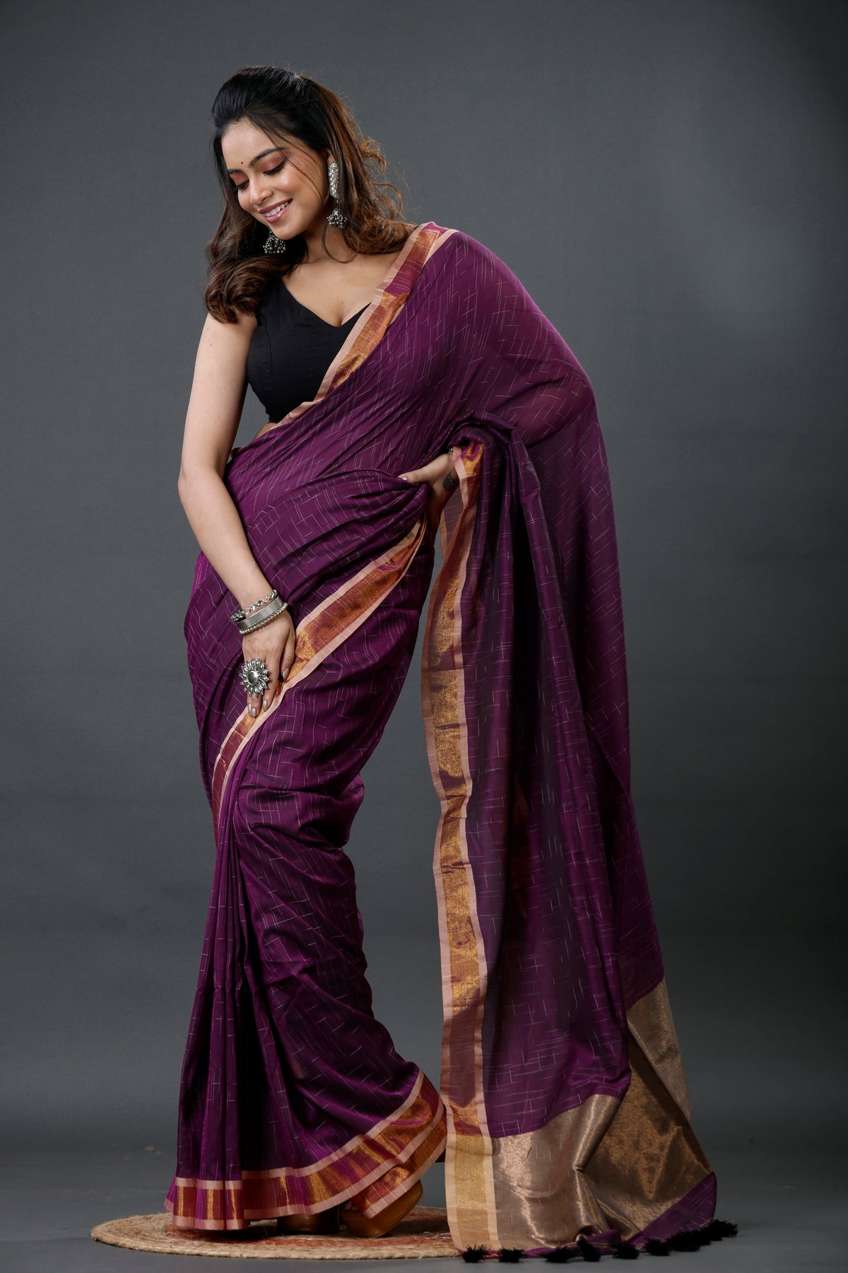 Mercerised Cotton Tissue Anchol Saree with Blouse Piece