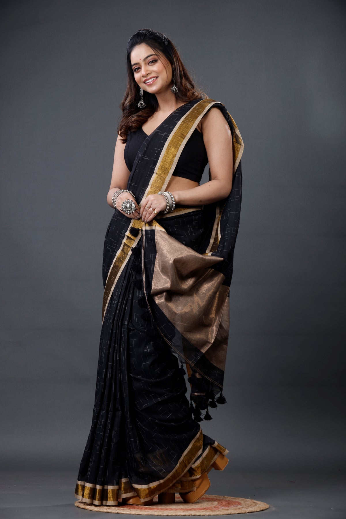 Mercerised Cotton Tissue Anchol Saree with Blouse Piece