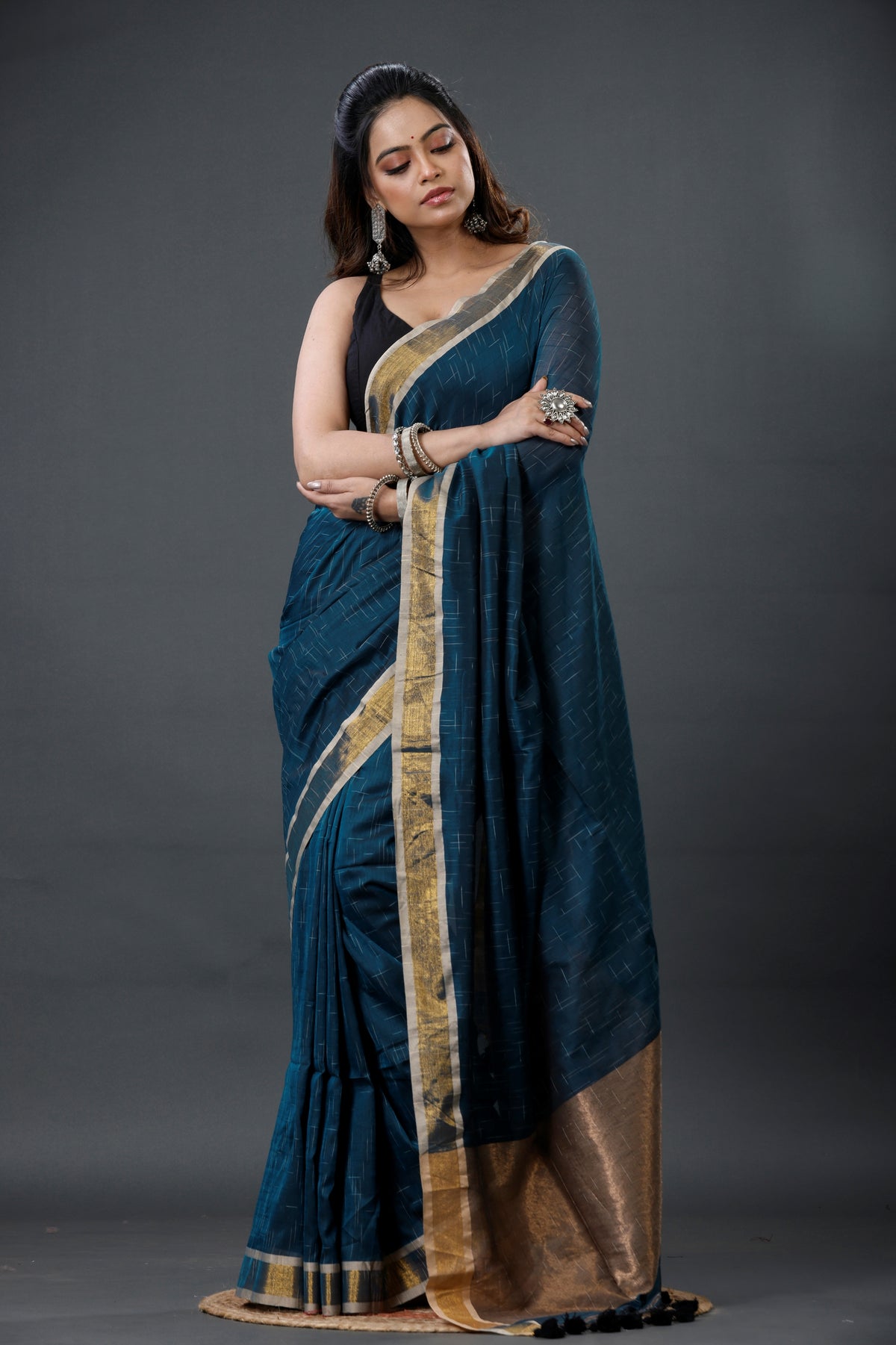 Mercerised Cotton Tissue Anchol Saree with Blouse Piece