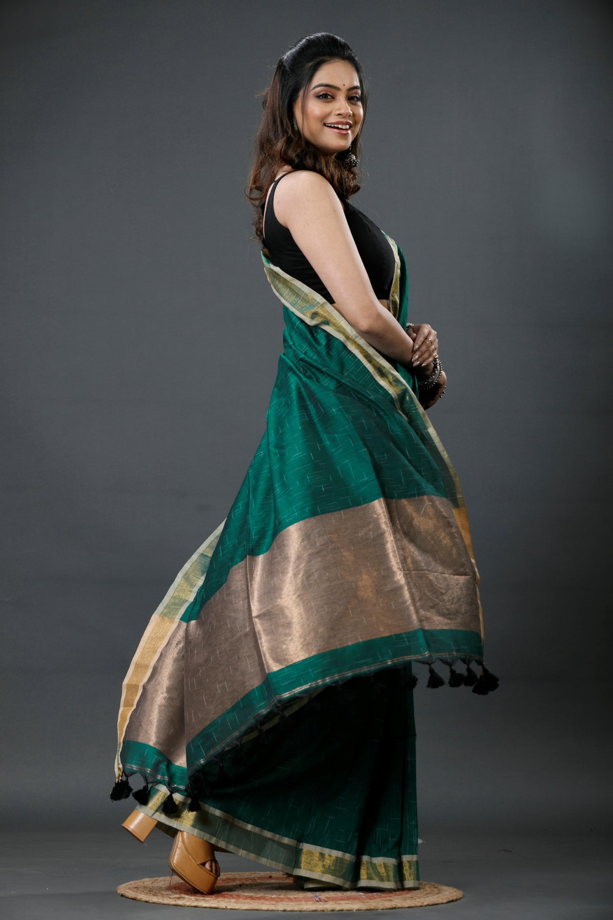 Mercerised Cotton Tissue Anchol Saree with Blouse Piece