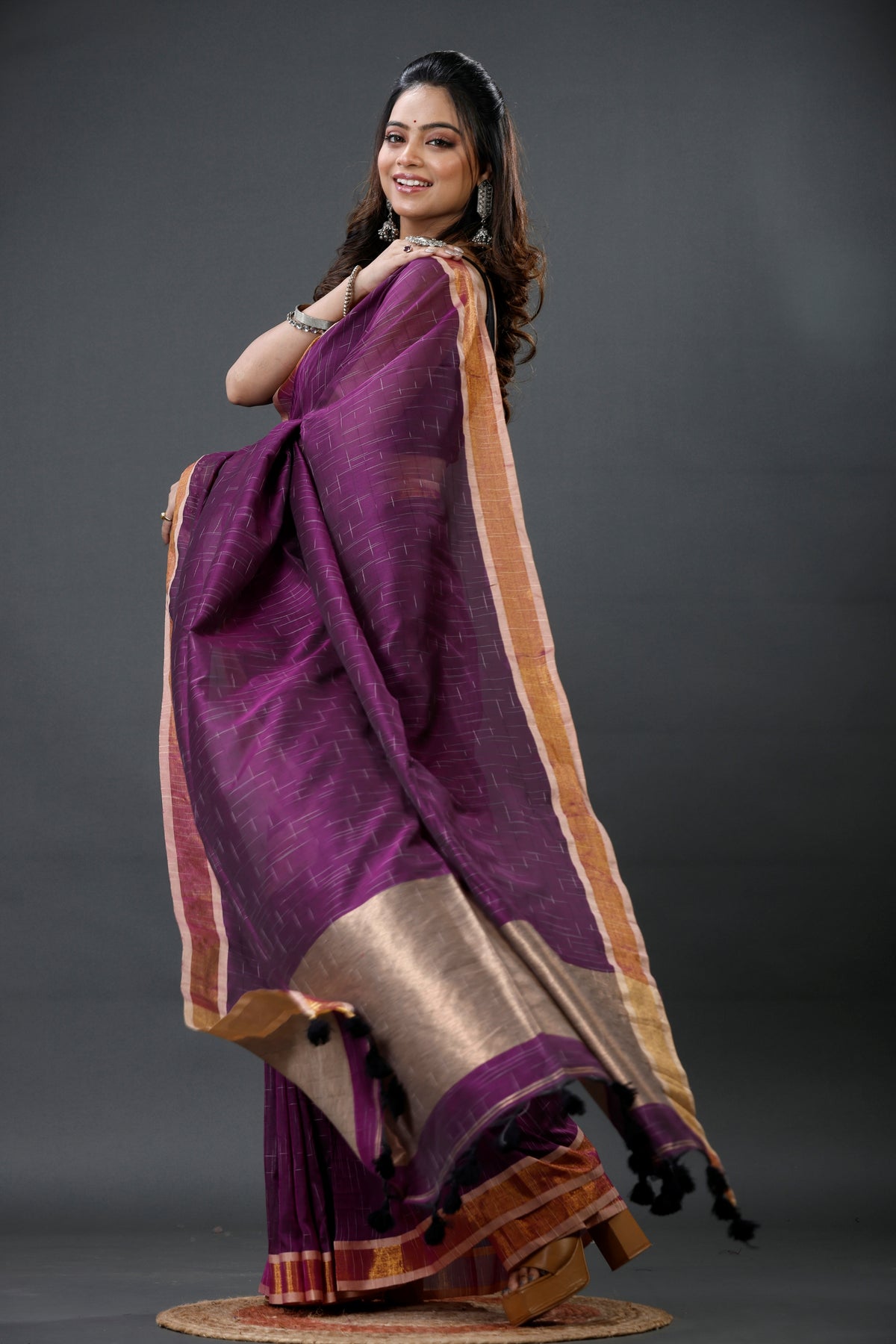 Mercerised Cotton Tissue Anchol Saree with Blouse Piece