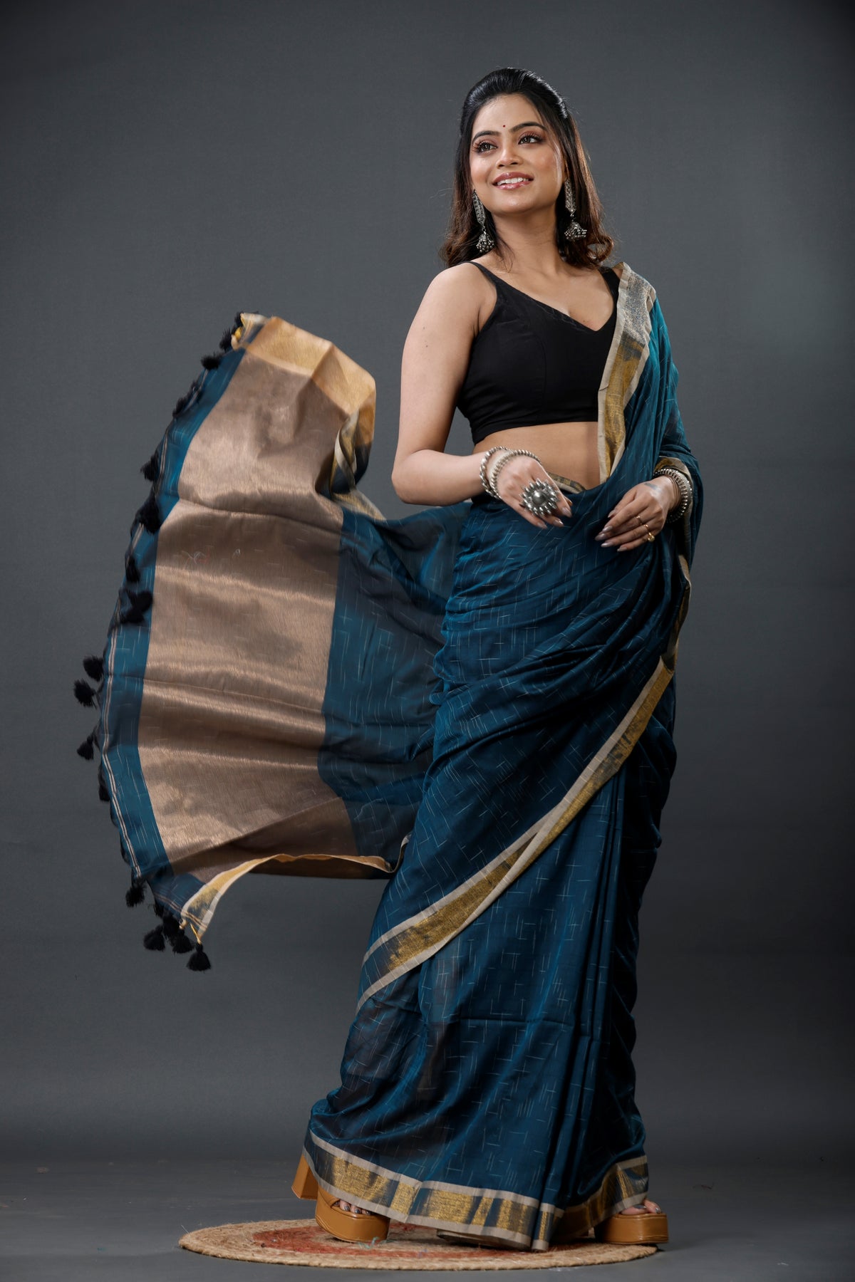 Mercerised Cotton Tissue Anchol Saree with Blouse Piece
