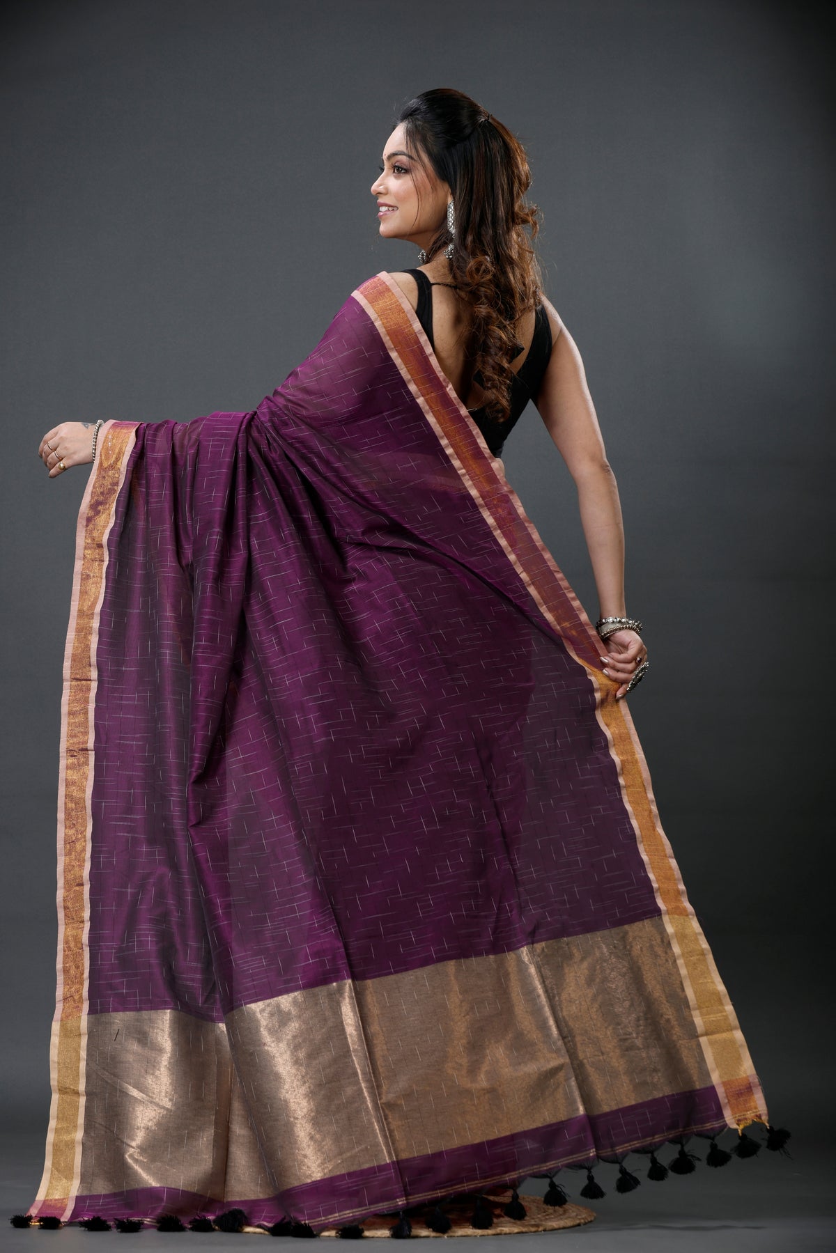 Mercerised Cotton Tissue Anchol Saree with Blouse Piece