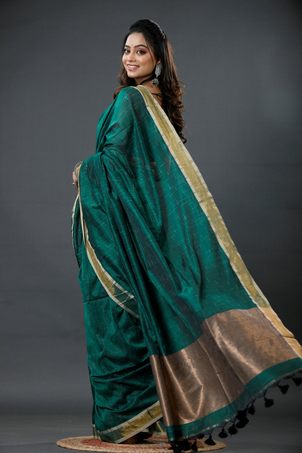 Mercerised Cotton Tissue Anchol Saree with Blouse Piece