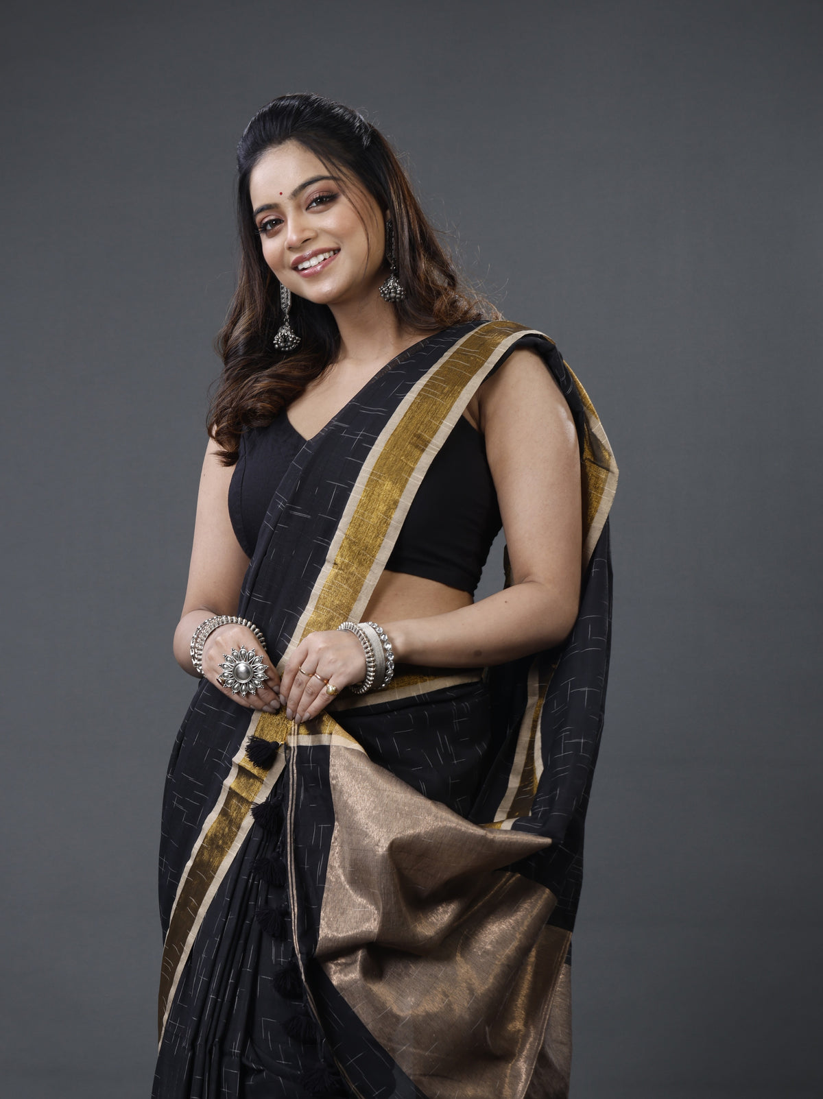 Mercerised Cotton Tissue Anchol Saree with Blouse Piece