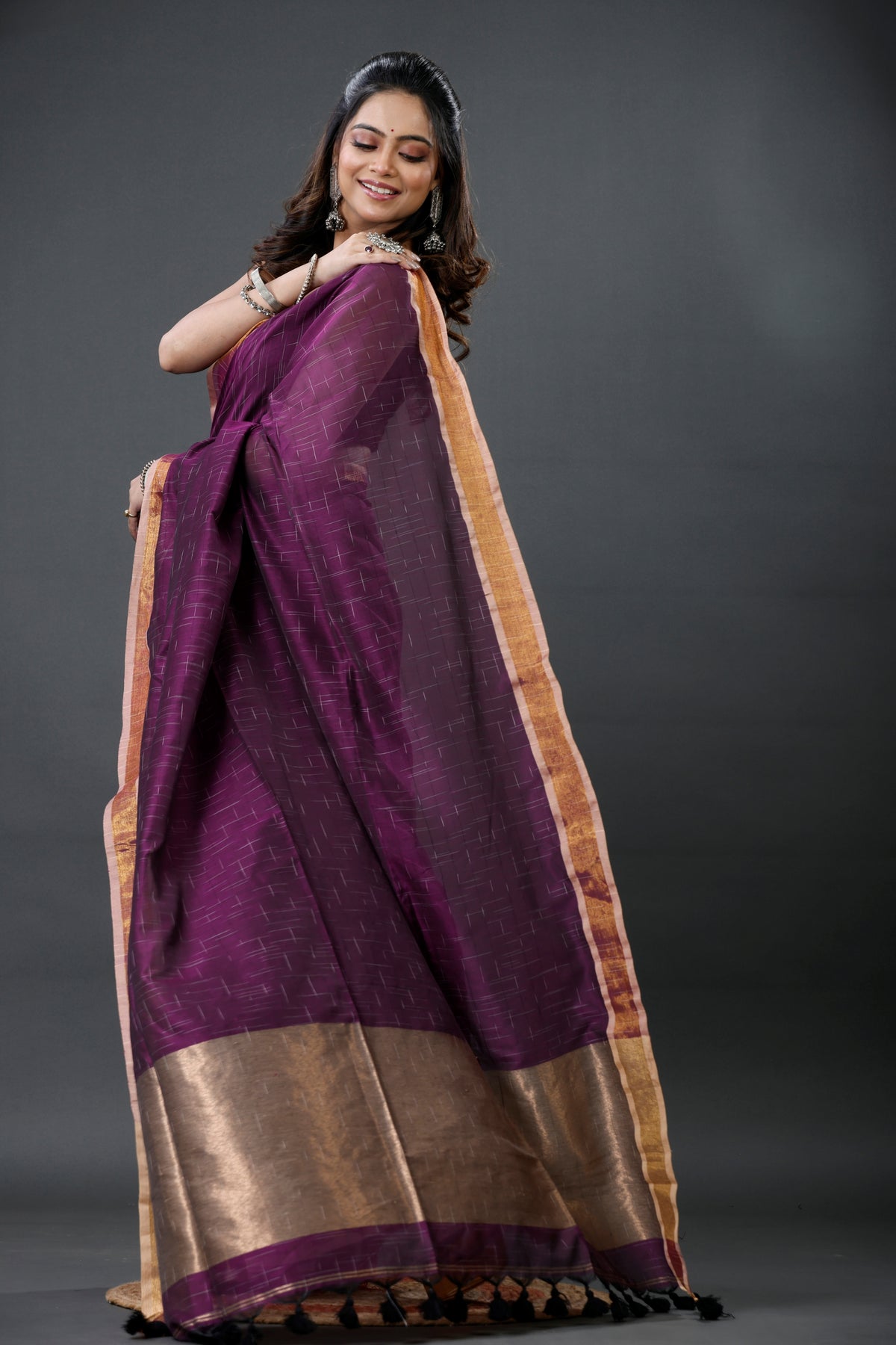 Mercerised Cotton Tissue Anchol Saree with Blouse Piece