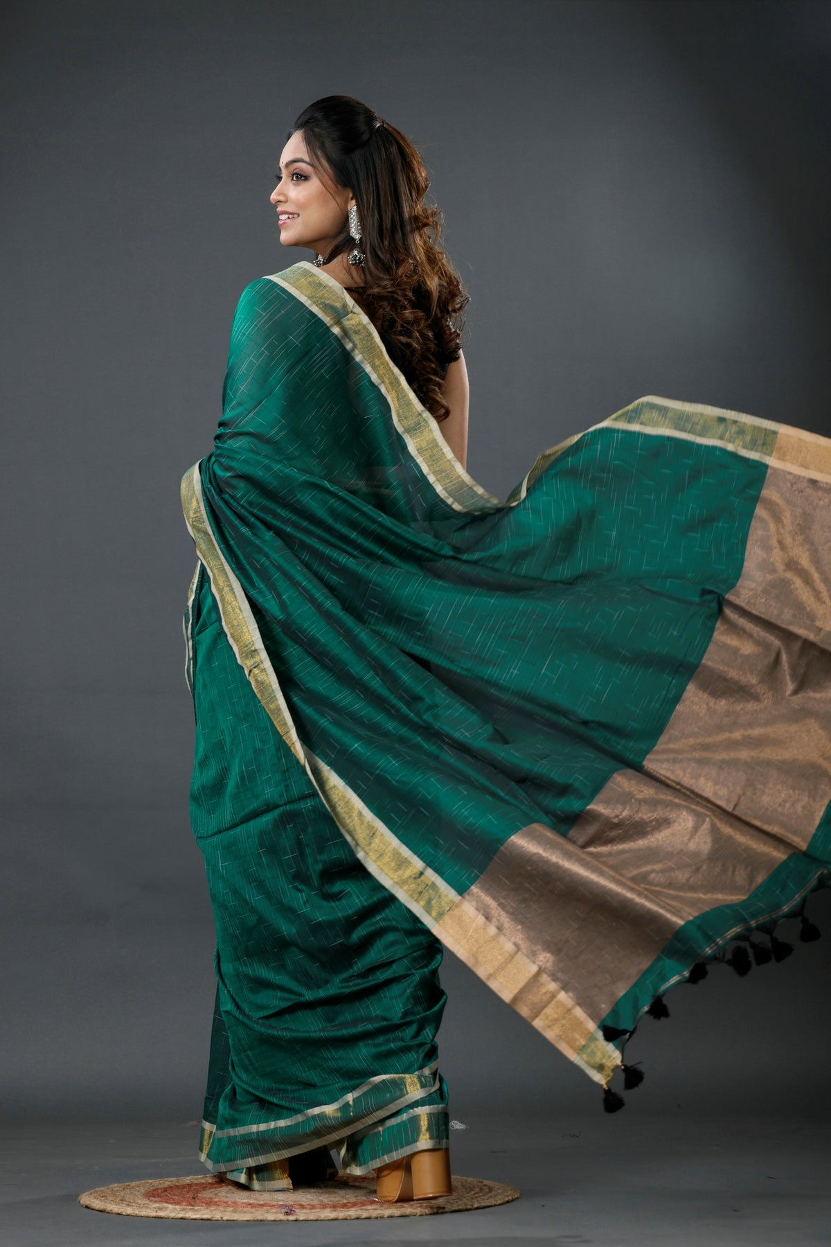 Mercerised Cotton Tissue Anchol Saree with Blouse Piece