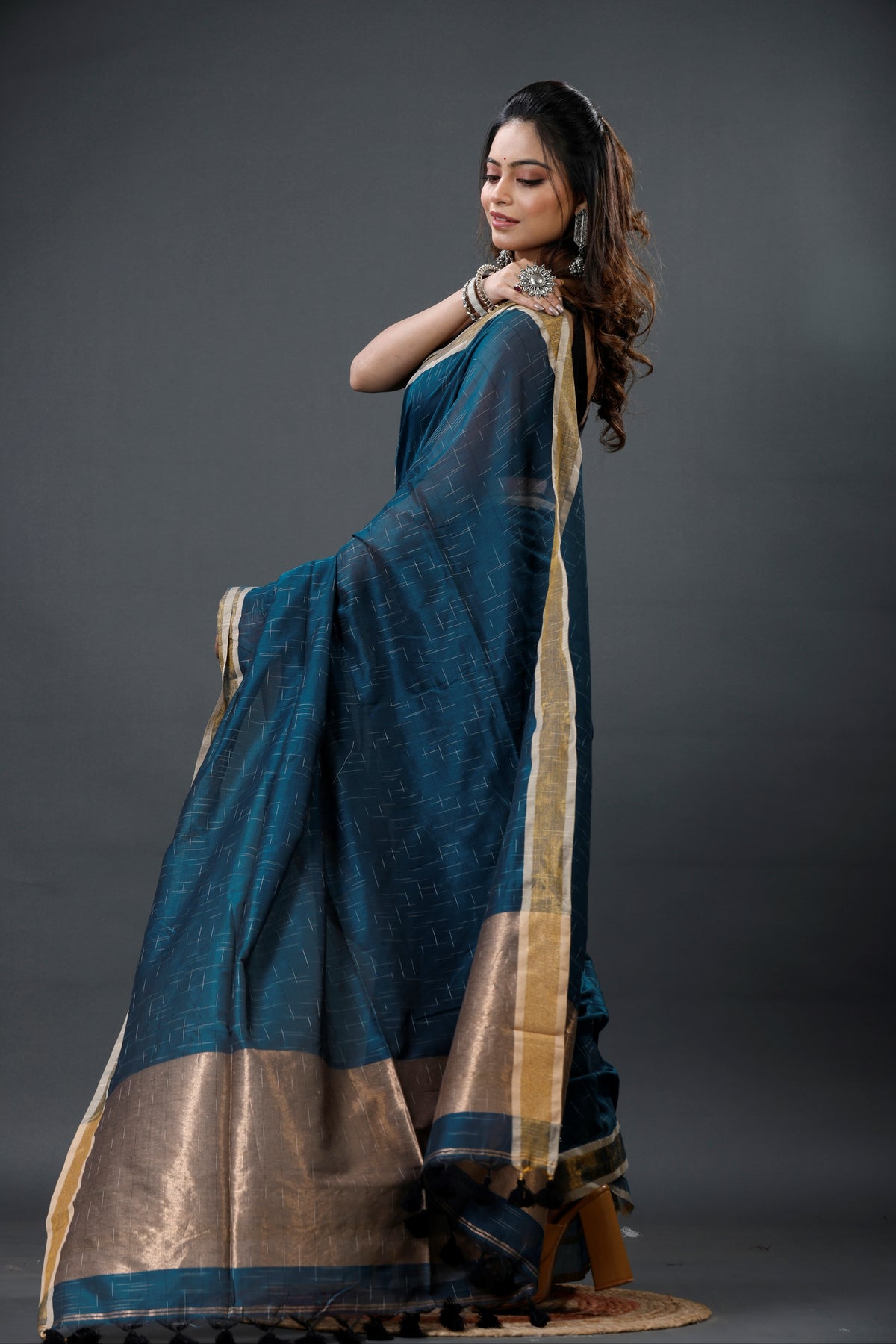 Mercerised Cotton Tissue Anchol Saree with Blouse Piece
