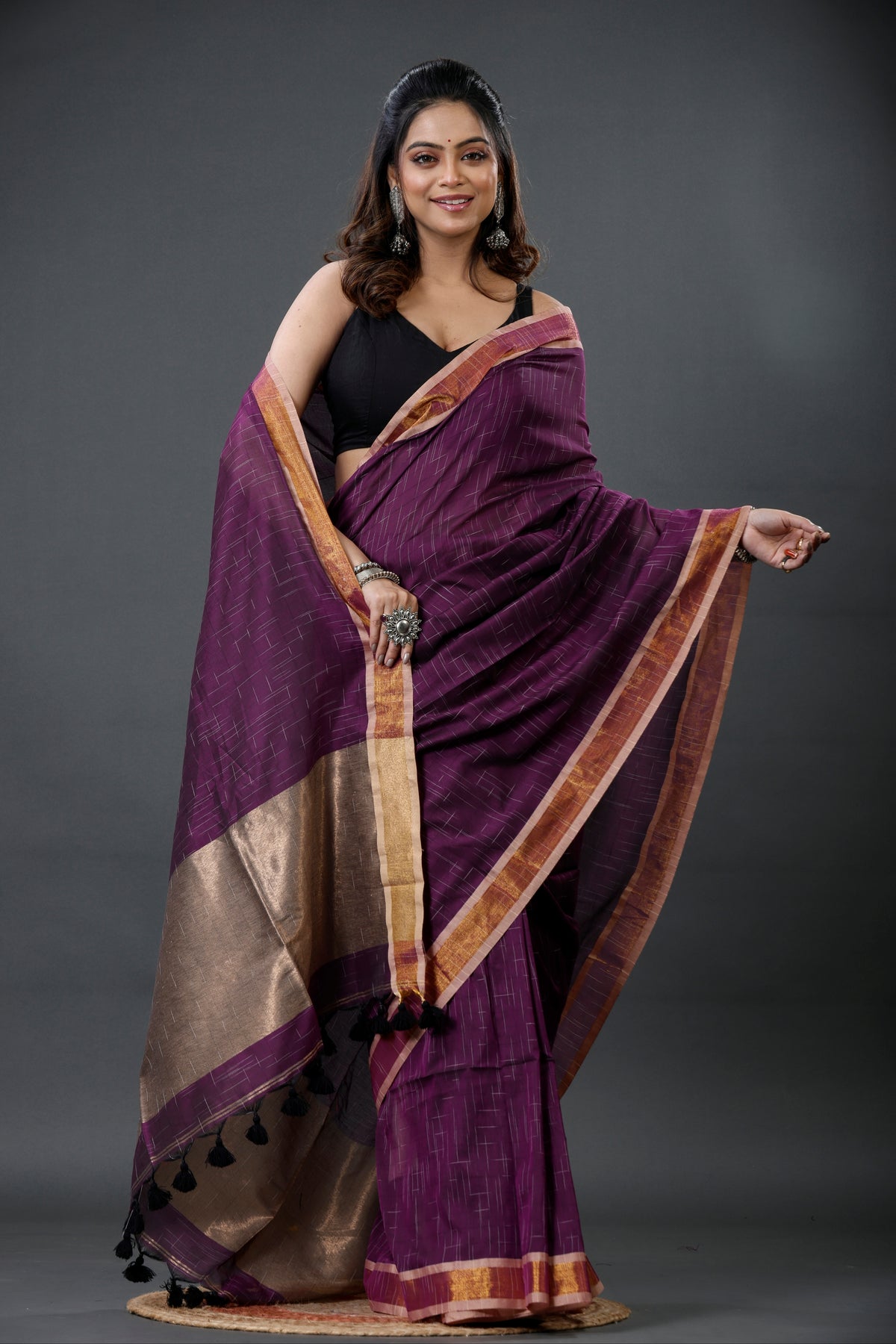 Mercerised Cotton Tissue Anchol Saree with Blouse Piece