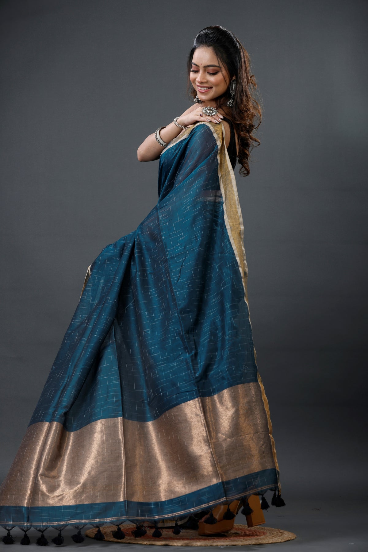 Mercerised Cotton Tissue Anchol Saree with Blouse Piece