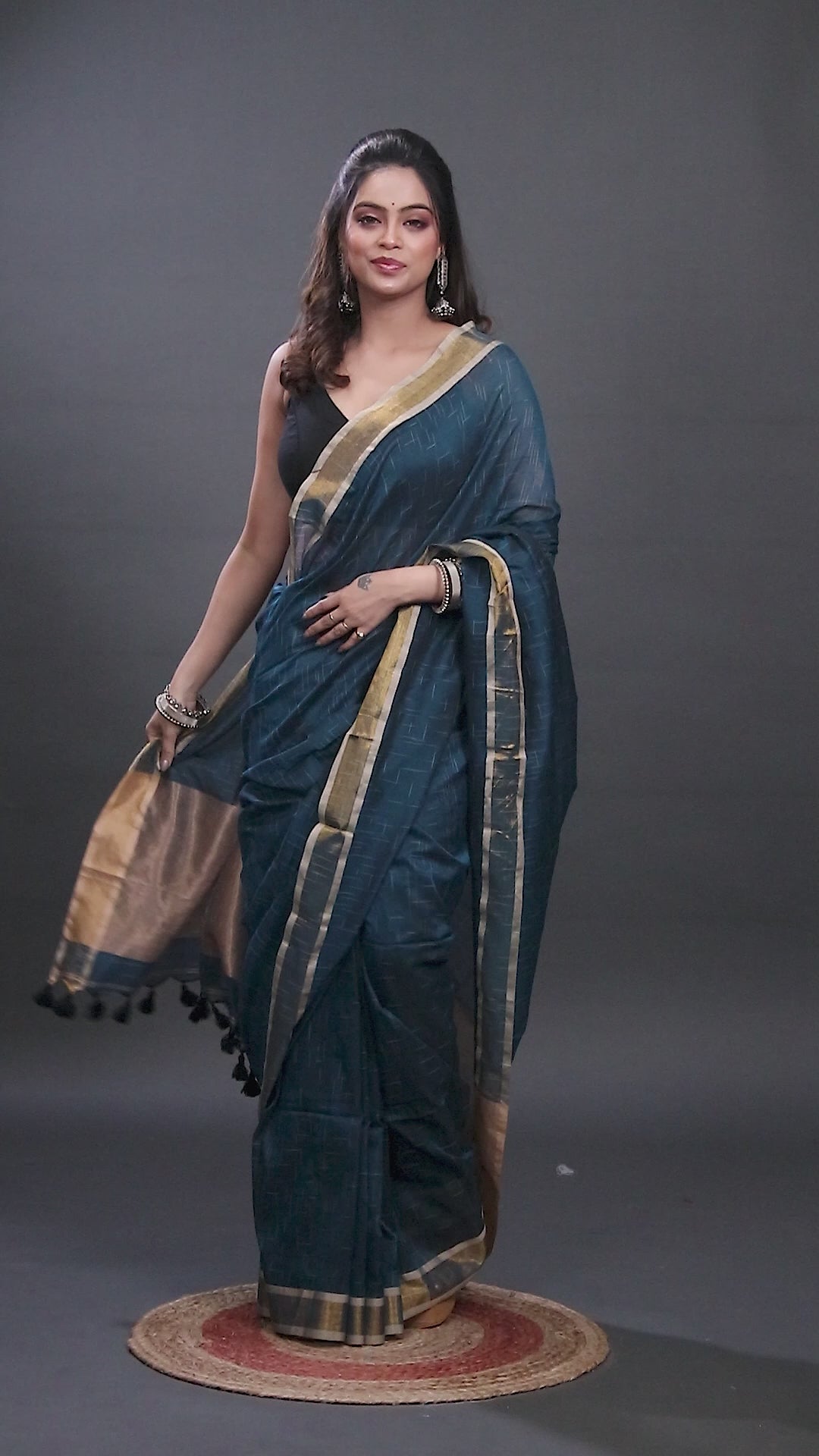 Mercerised Cotton Tissue Anchol Saree with Blouse Piece